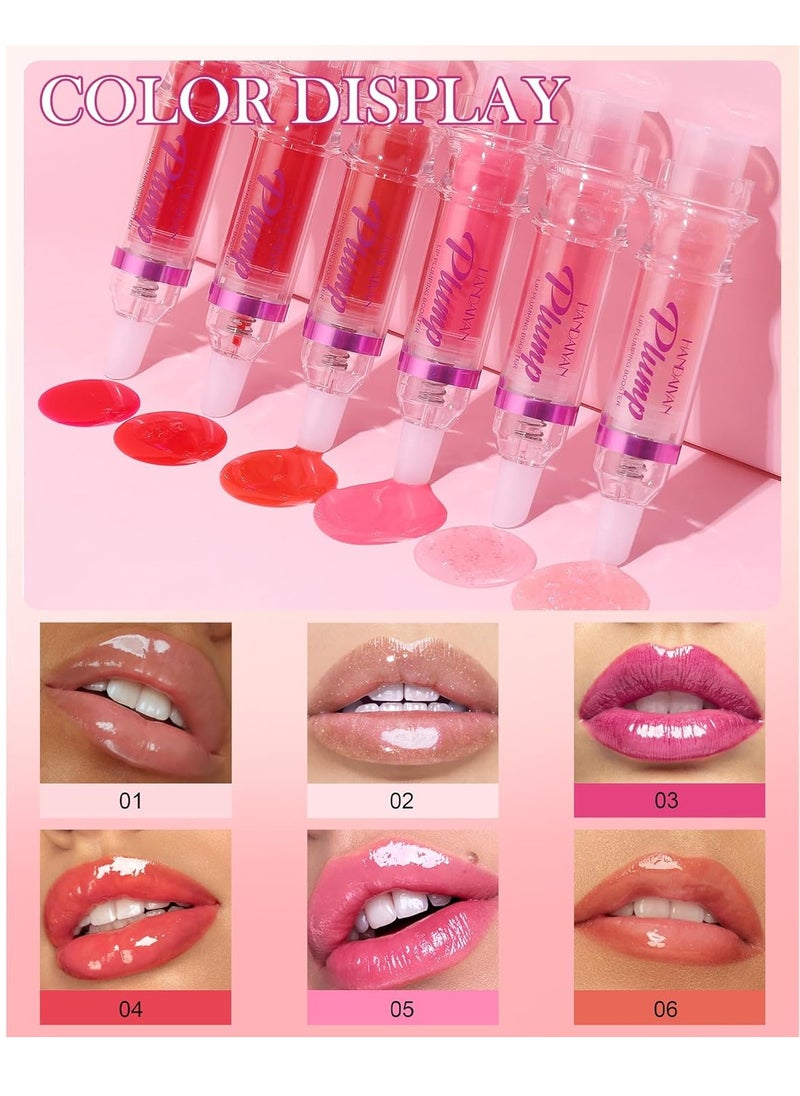 Lip Plumping Booster Lip Gloss,Plump and Pout Lip Plumper Hydrating & Volumizes Lip Wrinkles,Enhancing Plump Effect for Fuller Lips,High Shine Lip Glaze,Christmas Makeup Gift for Women Girl-01+02