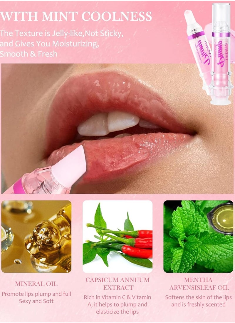 Lip Plumping Booster Lip Gloss,Plump and Pout Lip Plumper Hydrating & Volumizes Lip Wrinkles,Enhancing Plump Effect for Fuller Lips,High Shine Lip Glaze,Christmas Makeup Gift for Women Girl-01+02