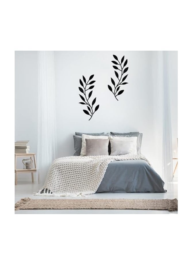 Wooden Wall Art With Self Adhesive Base - Black (Vine Olive Branch Leaf) - Pack of 2