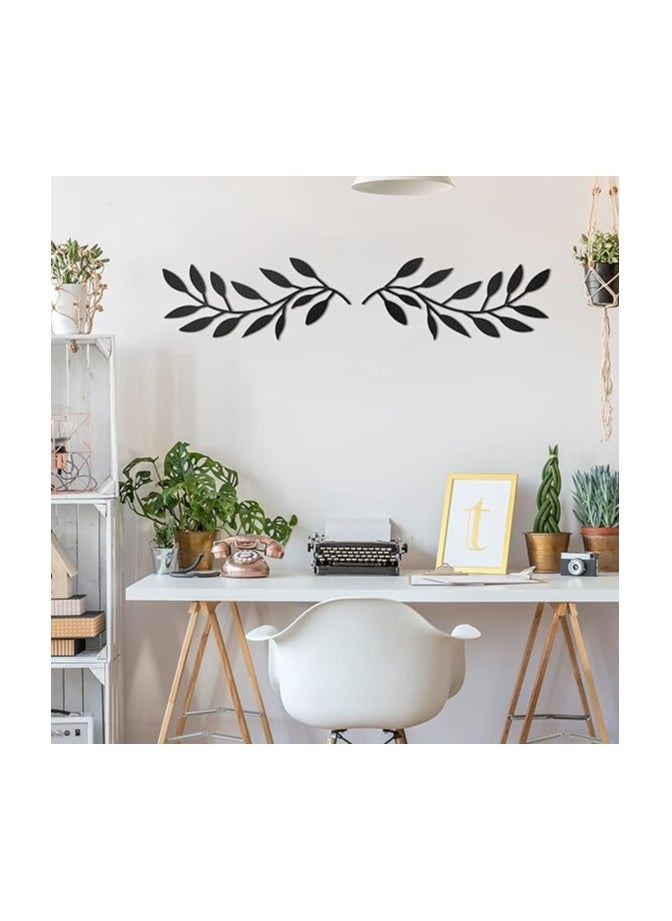 Wooden Wall Art With Self Adhesive Base - Black (Vine Olive Branch Leaf) - Pack of 2