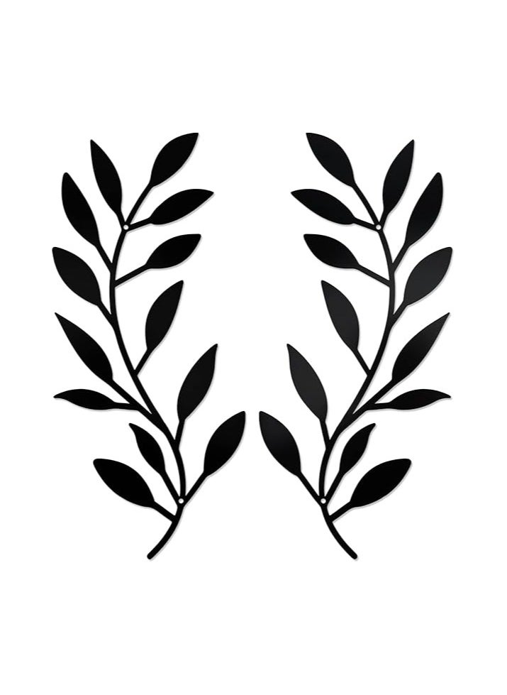 Wooden Wall Art With Self Adhesive Base - Black (Vine Olive Branch Leaf) - Pack of 2