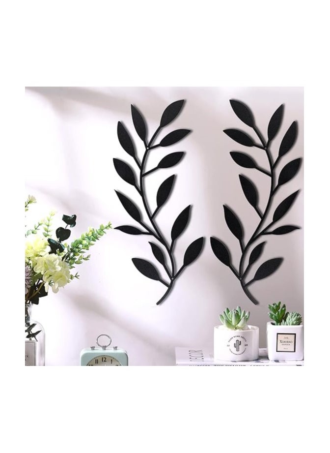 Wooden Wall Art With Self Adhesive Base - Black (Vine Olive Branch Leaf) - Pack of 2