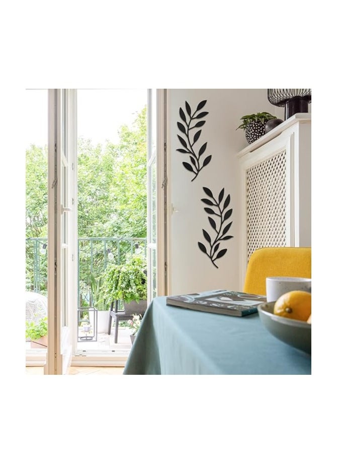 Wooden Wall Art With Self Adhesive Base - Black (Vine Olive Branch Leaf) - Pack of 2