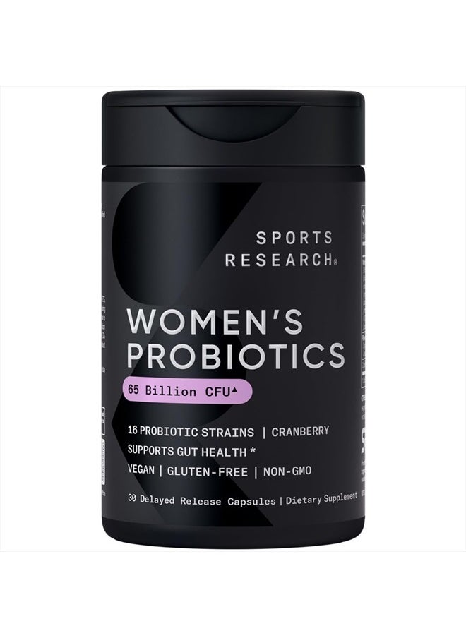 Women's Probiotics with Prebiotics, 65 Billion CFU - Vegan Capsules for Gut Health & Digestive Support, Probiotics for Women with Cranberry - Non-GMO Verified & Gluten Free - 30 Count