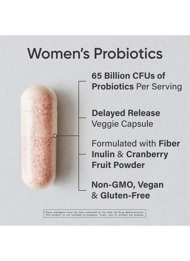 Women's Probiotics with Prebiotics, 65 Billion CFU - Vegan Capsules for Gut Health & Digestive Support, Probiotics for Women with Cranberry - Non-GMO Verified & Gluten Free - 30 Count