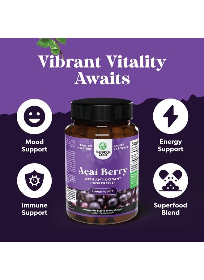 Acai Berry Antioxidant Support Weight Loss Supplement for Women and Men - Vitamins Minerals Antioxidant Formula Supports Immune System and Boost Energy Cognitive Health - 60 Servings