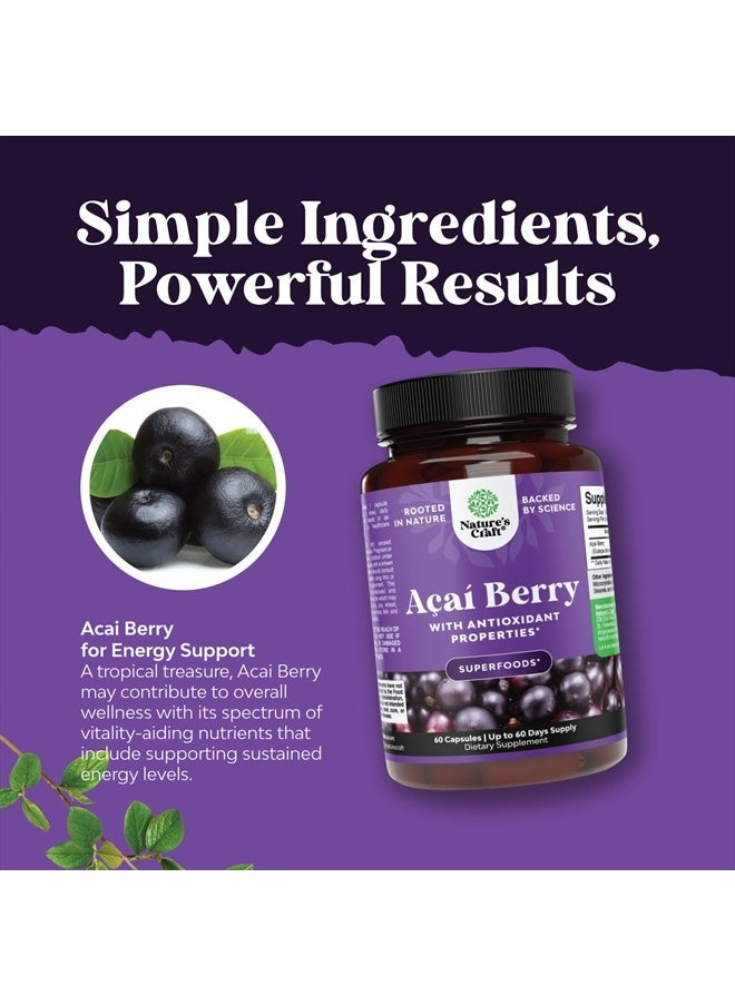 Acai Berry Antioxidant Support Weight Loss Supplement for Women and Men - Vitamins Minerals Antioxidant Formula Supports Immune System and Boost Energy Cognitive Health - 60 Servings