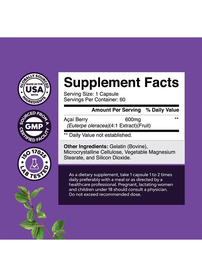 Acai Berry Antioxidant Support Weight Loss Supplement for Women and Men - Vitamins Minerals Antioxidant Formula Supports Immune System and Boost Energy Cognitive Health - 60 Servings