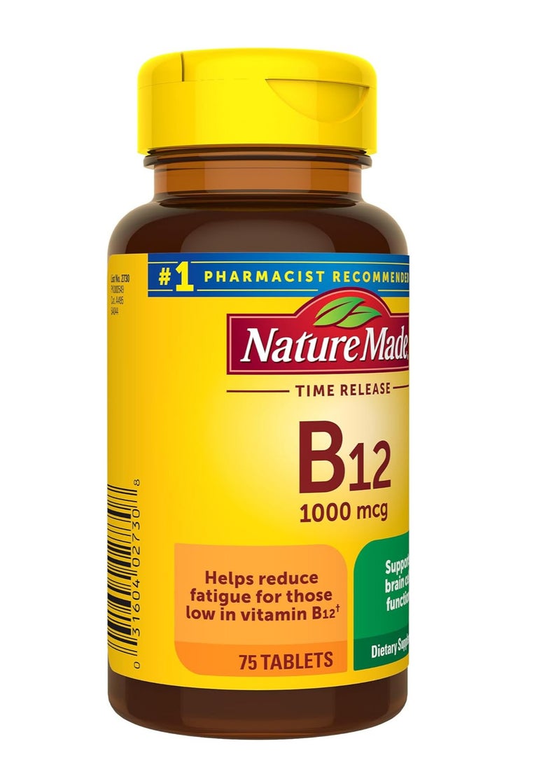 Vitamin B12 1000 mcg, Dietary Supplement For Energy Metabolism Support, 75 Time Release Tablets, 75 Day Supply