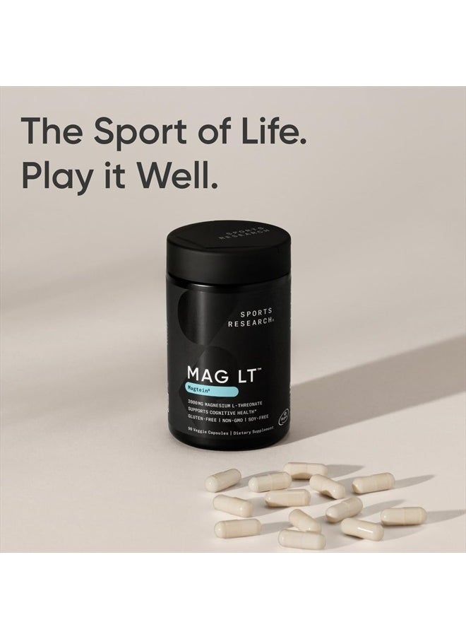 Magtein Magnesium L-Threonate Capsules - Magnesium Supplement for Memory, Focus & Cognition - Magnesium L Threonate Supports Brain Health, Sleep & Mood - 2000mg, 90 Capsules for Adults