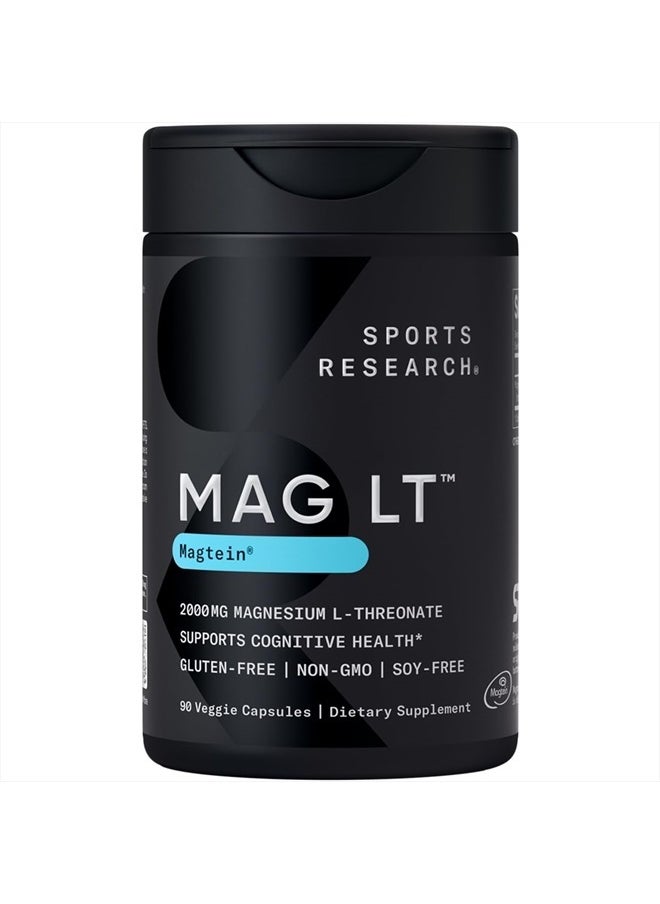 Magtein Magnesium L-Threonate Capsules - Magnesium Supplement for Memory, Focus & Cognition - Magnesium L Threonate Supports Brain Health, Sleep & Mood - 2000mg, 90 Capsules for Adults