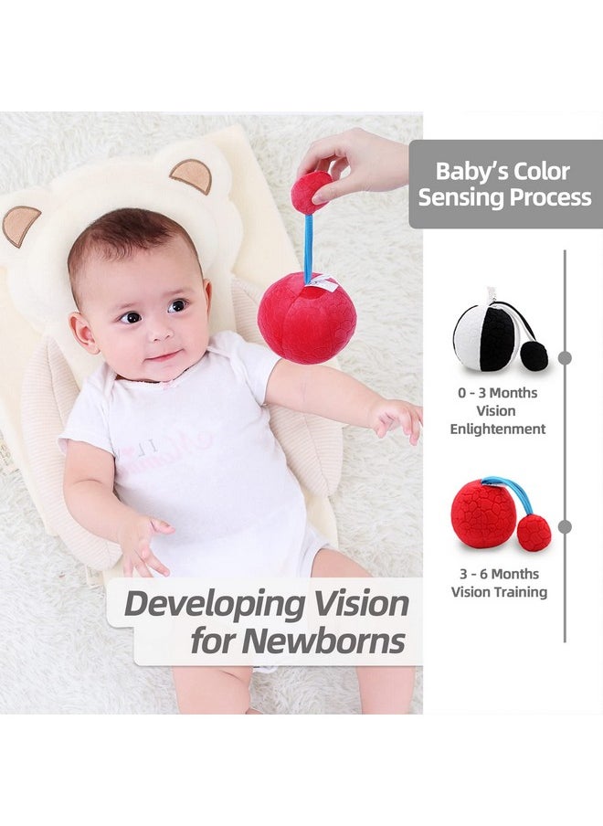 Soft Plush Stuffed Red Oball With Rattle Toys For Infant Baby 0-3-6 Months, High Contrast Sensory Rattles Teething Ball Toys For Baby, Newborn Boy Girls Shower Gifts