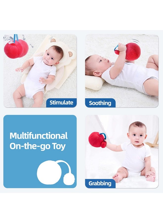 Soft Plush Stuffed Red Oball With Rattle Toys For Infant Baby 0-3-6 Months, High Contrast Sensory Rattles Teething Ball Toys For Baby, Newborn Boy Girls Shower Gifts