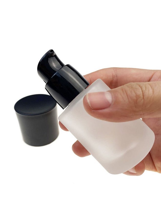 2Pcs Empty Upscale Frosted Glass Pump Bottle Foundation Lotion Essence Emulsion Cosmetic Dispenser Storage Dispenser With Black Dust Cap Liquid