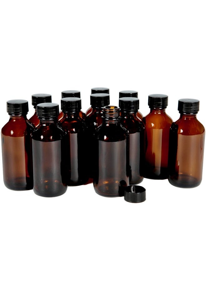 , 12, Amber, 2 Oz Glass Bottles, With Lids