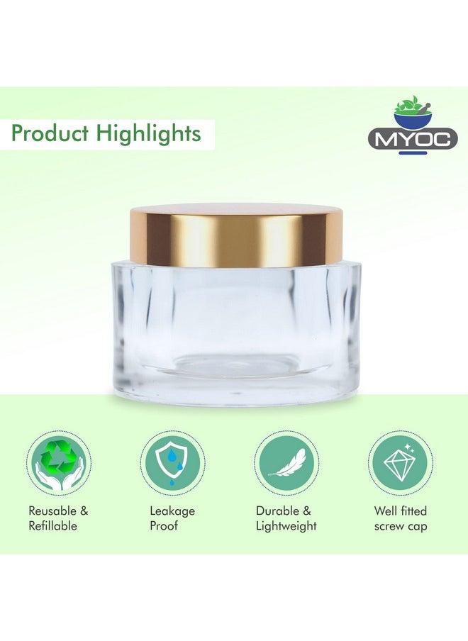 Empty Transparent Oval Acrylic San Jars With Golden Caps For Lip Balm, Lip Scrub, Creams, Pigments, Leakproof, Reusable Cosmetic Container For Makeup & Diy Beauty Products - 15Gm(Pack Of 4)