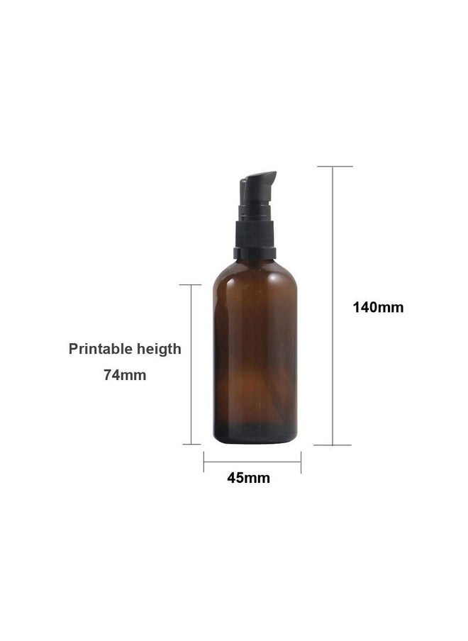 2Pcs (100Ml/ 3.4Oz) Amber Glass Empty Pump Press Bottles With Cap Refillable Portable Bottle Vial Case Makeup Pot Jar Travel Sub Bottling For Lotion Essence Emulsion Essence Serum Shampoo