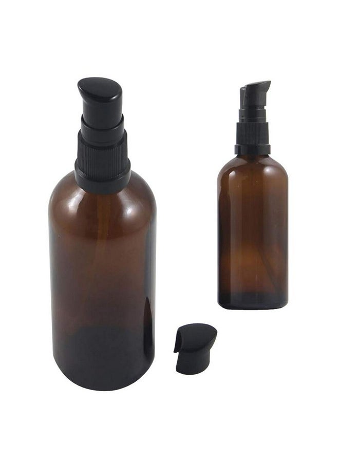 2Pcs (100Ml/ 3.4Oz) Amber Glass Empty Pump Press Bottles With Cap Refillable Portable Bottle Vial Case Makeup Pot Jar Travel Sub Bottling For Lotion Essence Emulsion Essence Serum Shampoo