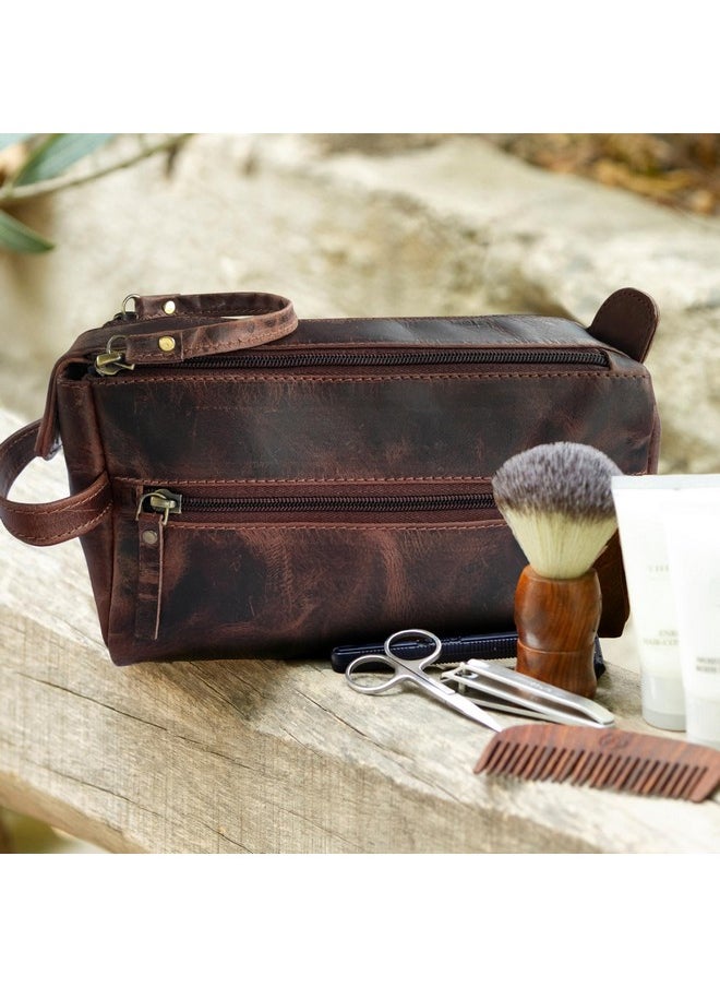 Leather Toiletry Bag For Men - Hygiene Organizer Travel Dopp Kit (Walnut Brown)