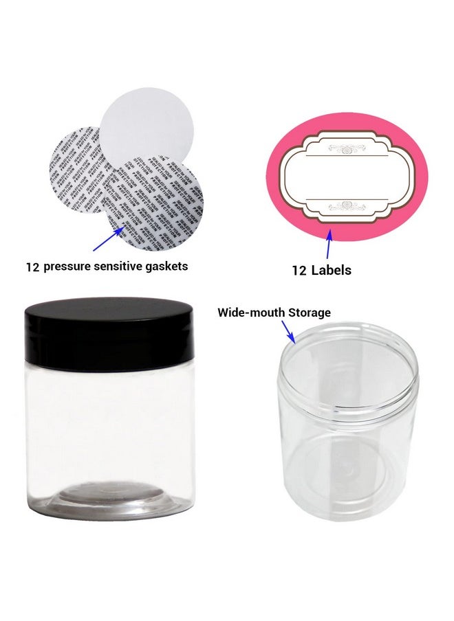 8 Oz Plastic Containers With Lids And 4Oz Small Containers With Lids (Set Of 12) Plastic Jars With Lids Cosmetic Jar For Body Butter, Bath Salt, Slime And Beauty Product