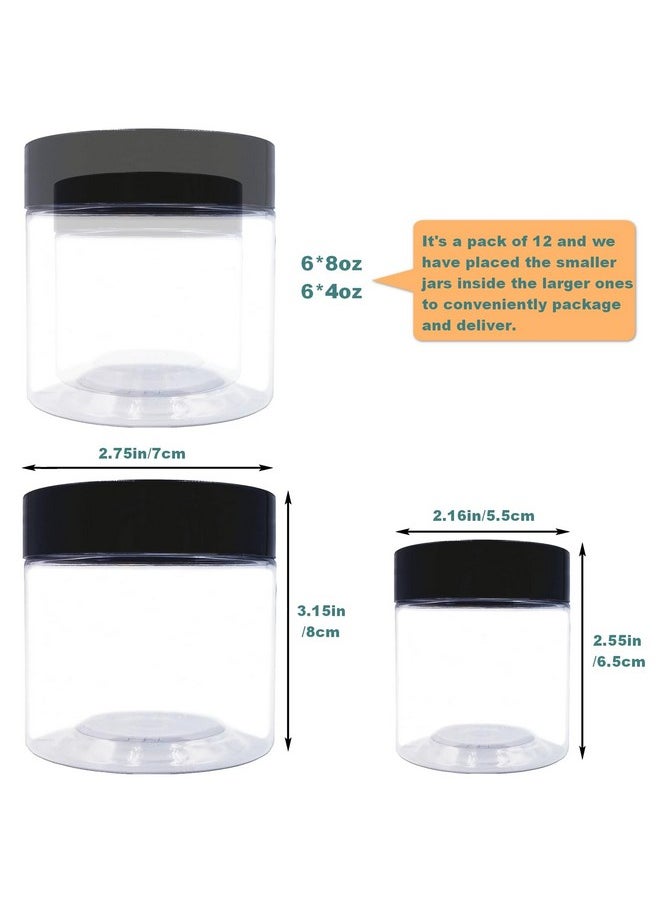 8 Oz Plastic Containers With Lids And 4Oz Small Containers With Lids (Set Of 12) Plastic Jars With Lids Cosmetic Jar For Body Butter, Bath Salt, Slime And Beauty Product