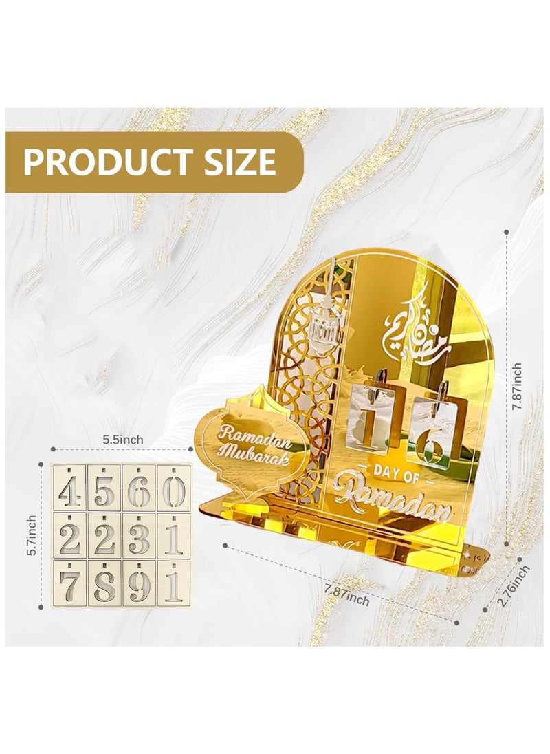 Ramadan Advent Calendar,Eid Mubarak Acrylic Desktop Countdown Ornaments,30 Days Eid Al-fitr,Ramadan DIY Palace Countdown Acrylic Craft Decoration Home Party Ornament Ramadan Gift for Kids-Gold