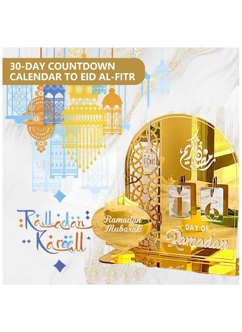 Ramadan Advent Calendar,Eid Mubarak Acrylic Desktop Countdown Ornaments,30 Days Eid Al-fitr,Ramadan DIY Palace Countdown Acrylic Craft Decoration Home Party Ornament Ramadan Gift for Kids-Gold