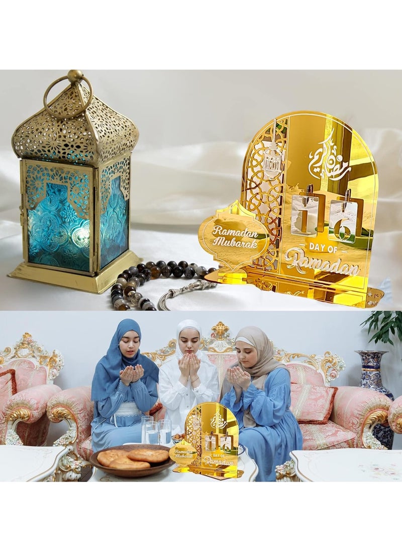 Ramadan Advent Calendar,Eid Mubarak Acrylic Desktop Countdown Ornaments,30 Days Eid Al-fitr,Ramadan DIY Palace Countdown Acrylic Craft Decoration Home Party Ornament Ramadan Gift for Kids-Gold