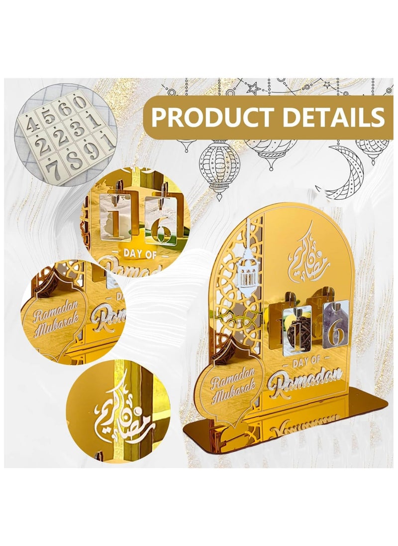 Ramadan Advent Calendar,Eid Mubarak Acrylic Desktop Countdown Ornaments,30 Days Eid Al-fitr,Ramadan DIY Palace Countdown Acrylic Craft Decoration Home Party Ornament Ramadan Gift for Kids-Gold