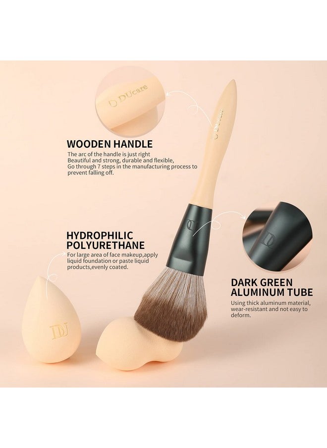 Makeup Brushes 14Pcs With 3Pcs Makeup Spong & Cosmetic Bag - Lime Mojito Series Professional Kabuki Foundation Blending Brush Face Powder Blush Concealers Eye Shadows