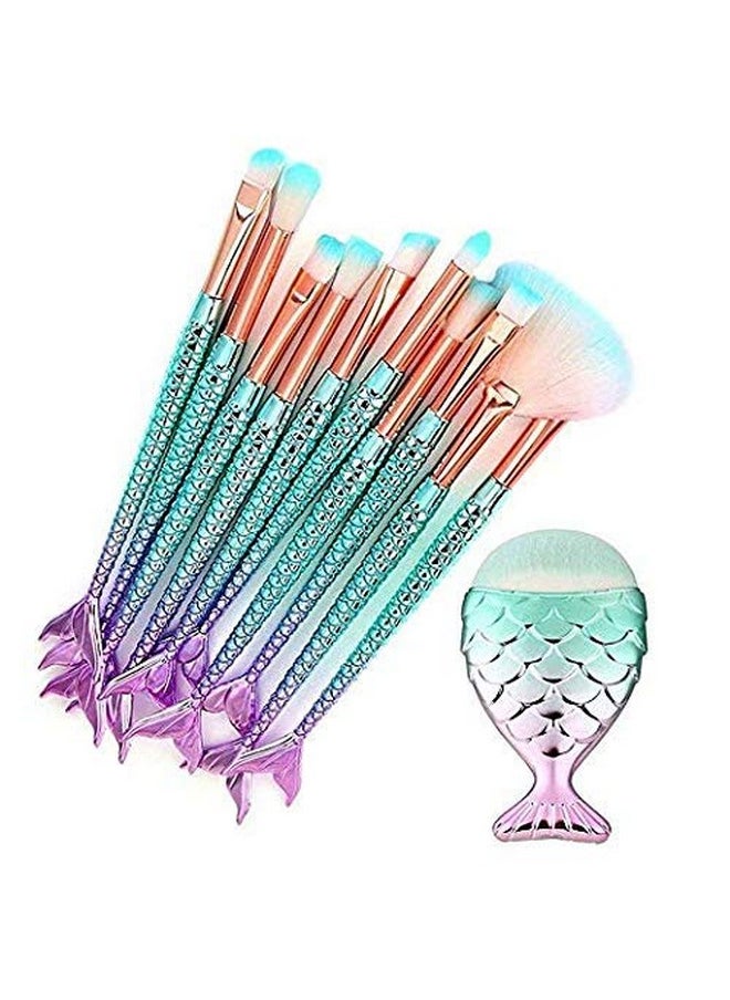 Funfunman Makeup Brushes 11Pcs Make Up Foundation Eyebrow Eyeliner Blush Cosmetic Concealer Brushes(Mermaid Colorful)