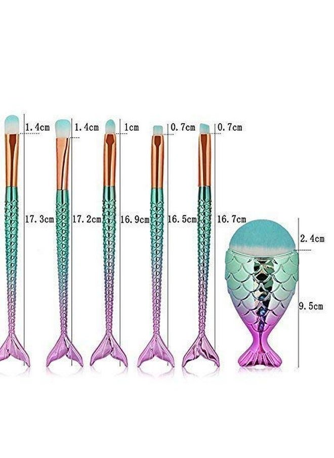 Funfunman Makeup Brushes 11Pcs Make Up Foundation Eyebrow Eyeliner Blush Cosmetic Concealer Brushes(Mermaid Colorful)