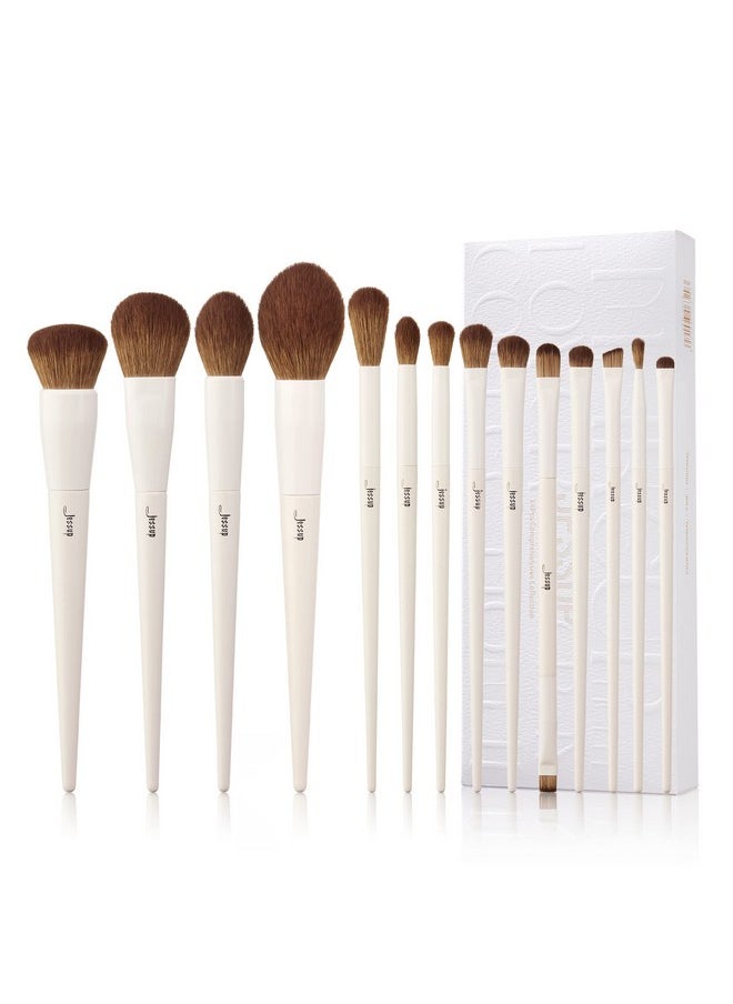 Makeup Brushes 14Pcs Makeup Brush Set Premium Synthetic Powder Foundation Contour Blush Concealer Eye Shadow Blending Liner Make Up Brush Kit Light Grey T329