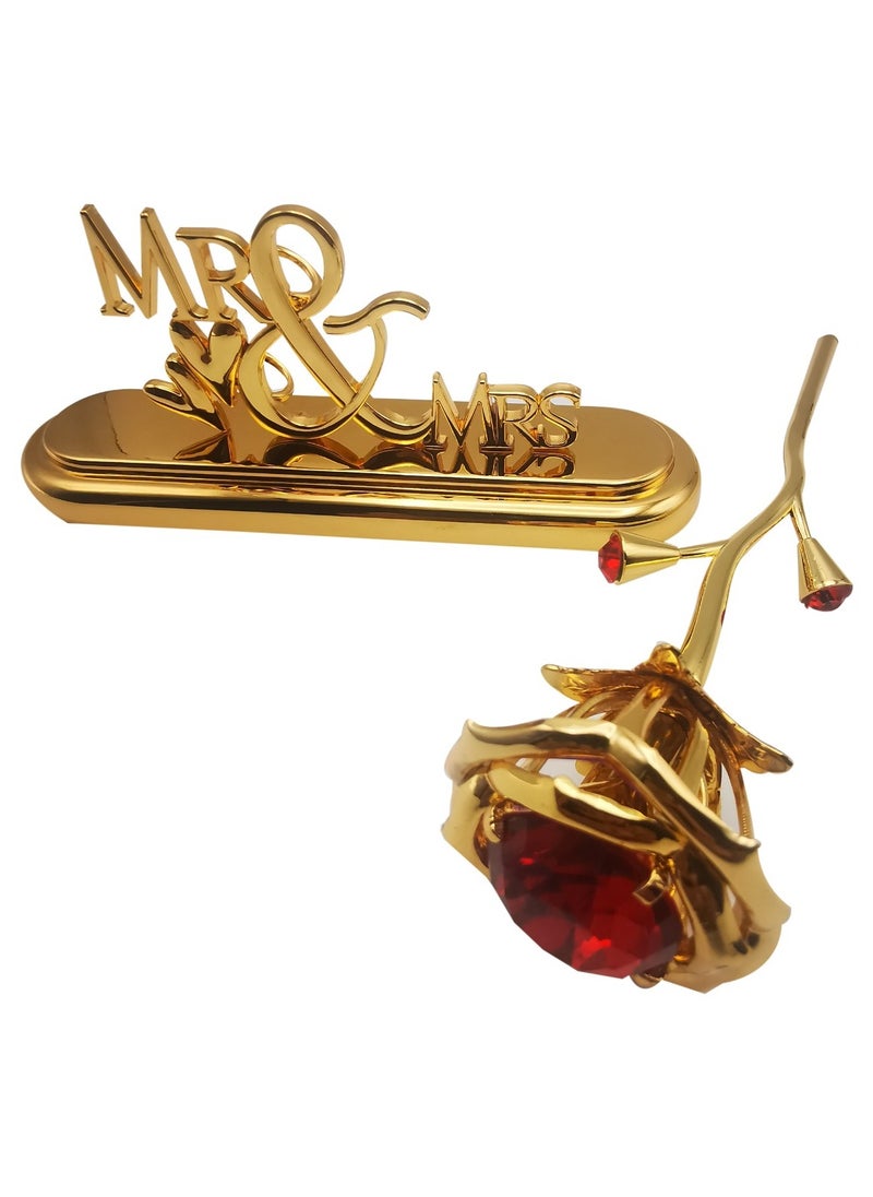 Gold-Toned Mr. and Mrs. Romantic Showpiece Décor,Premium Mr. & Mrs. Floral Engraved Gold Stand,Golden Mr. & Mrs. Flower-Inspired Home Décor Stand.