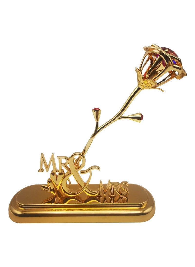 Gold-Toned Mr. and Mrs. Romantic Showpiece Décor,Premium Mr. & Mrs. Floral Engraved Gold Stand,Golden Mr. & Mrs. Flower-Inspired Home Décor Stand.