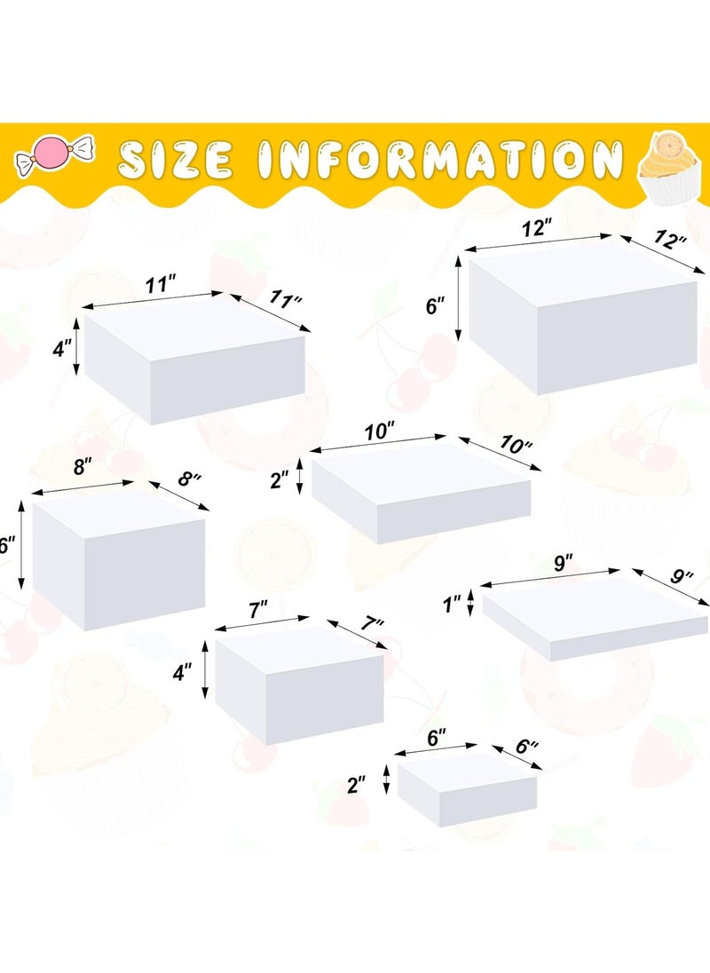 7 Pcs Acrylic Display Box Acrylic Cube 5 Sided Acrylic Box with Hollow Bottom Food Risers for Buffet Table Nesting Acrylic Stands for Display Storage, Square, 7 Size (White)