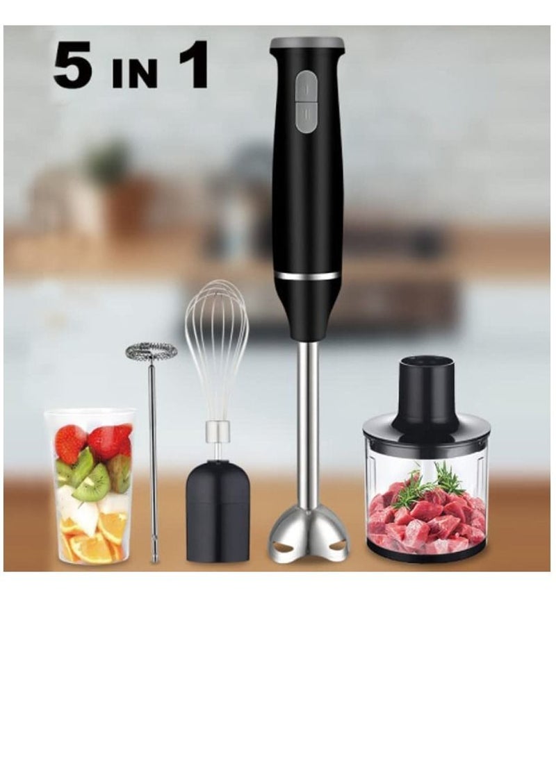 Hand Blender 5 in 1 Stainless Steel Stem with Chopper and Whisk 6-Speed Immersion Stick Blender