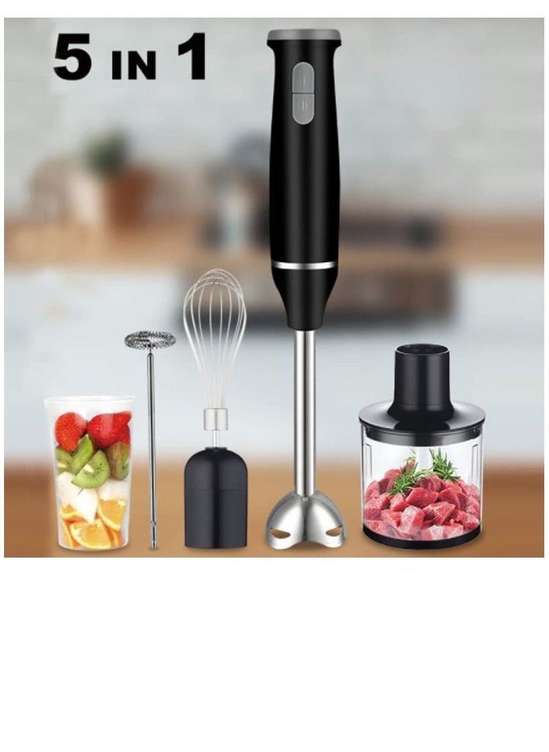 Hand Blender 5 in 1 Stainless Steel Stem with Chopper and Whisk 6-Speed Immersion Stick Blender