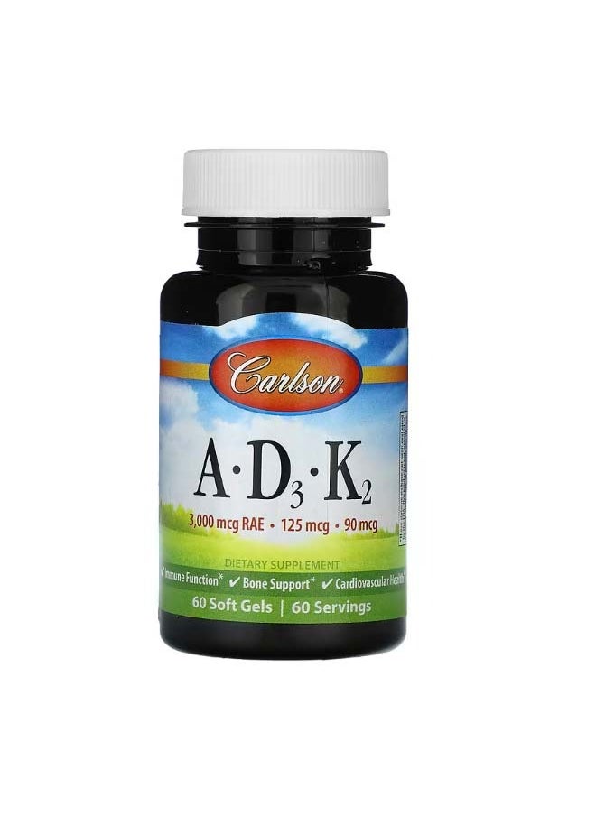 Vitamins A  D3  K2 60 Soft Gels