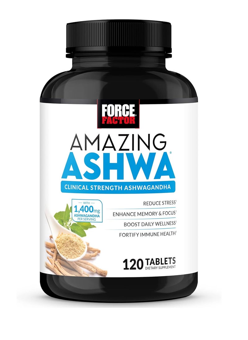 Amazing Ashwa for Stress Relief, Memory, Focus, Immune Health, and Metabolism, Ashwaganda Supplement with KSM-66 Ashwagandha for Stress, 120 Tablets, White Packaging