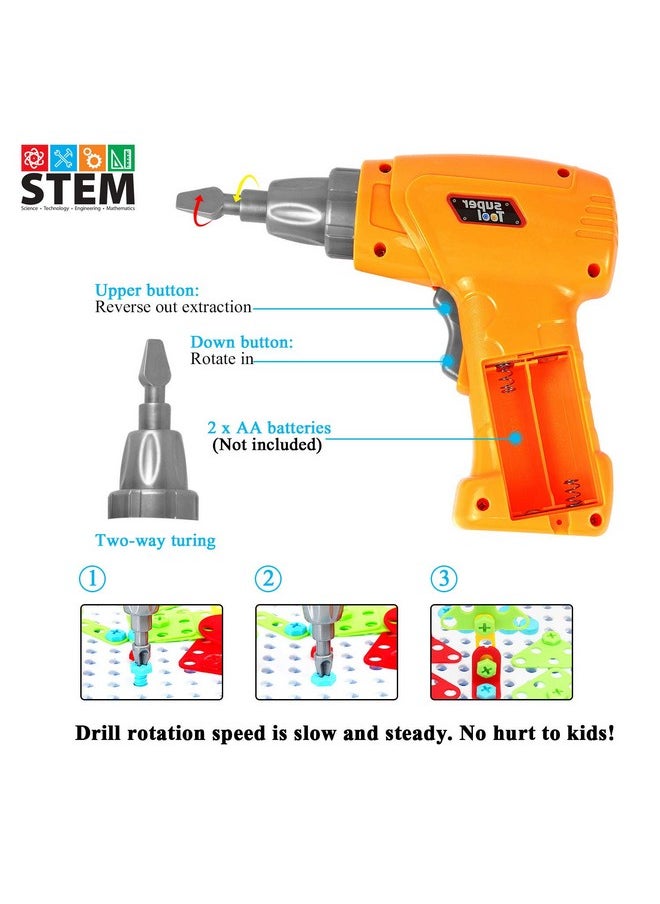 Stem Toys For 3 4 5 6 Year Old,Design And Drill Toy For Kid,Construction Games With Toy Drill,Creative Engineering Building Kits,Kid Play Toolbox For Toddler Preschool,Educational Toys For Boy & Girl