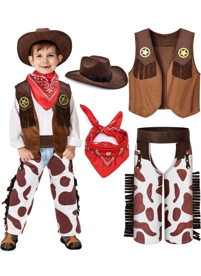 Kids Cowboy Costume Boys Halloween Dress Up Cosplay Set Birthday Party Role Play Western Pants Outfit Hat Accessories