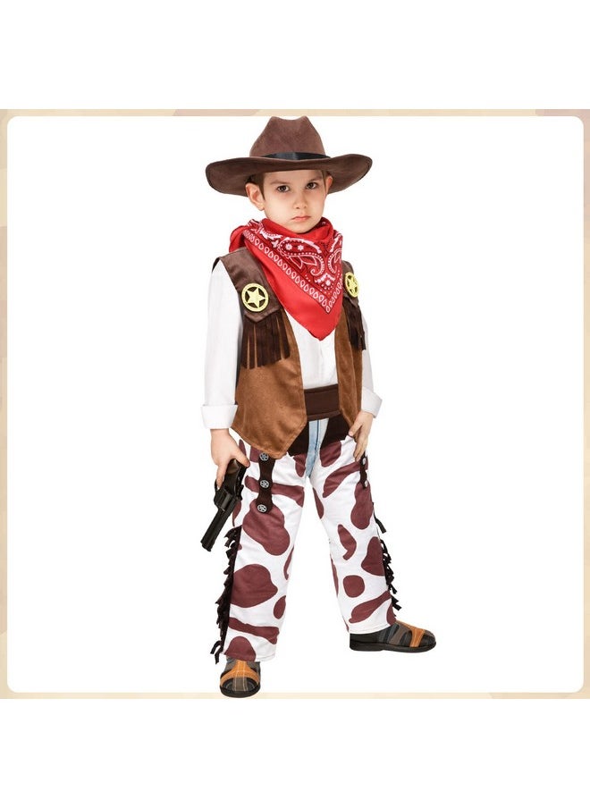 Kids Cowboy Costume Boys Halloween Dress Up Cosplay Set Birthday Party Role Play Western Pants Outfit Hat Accessories