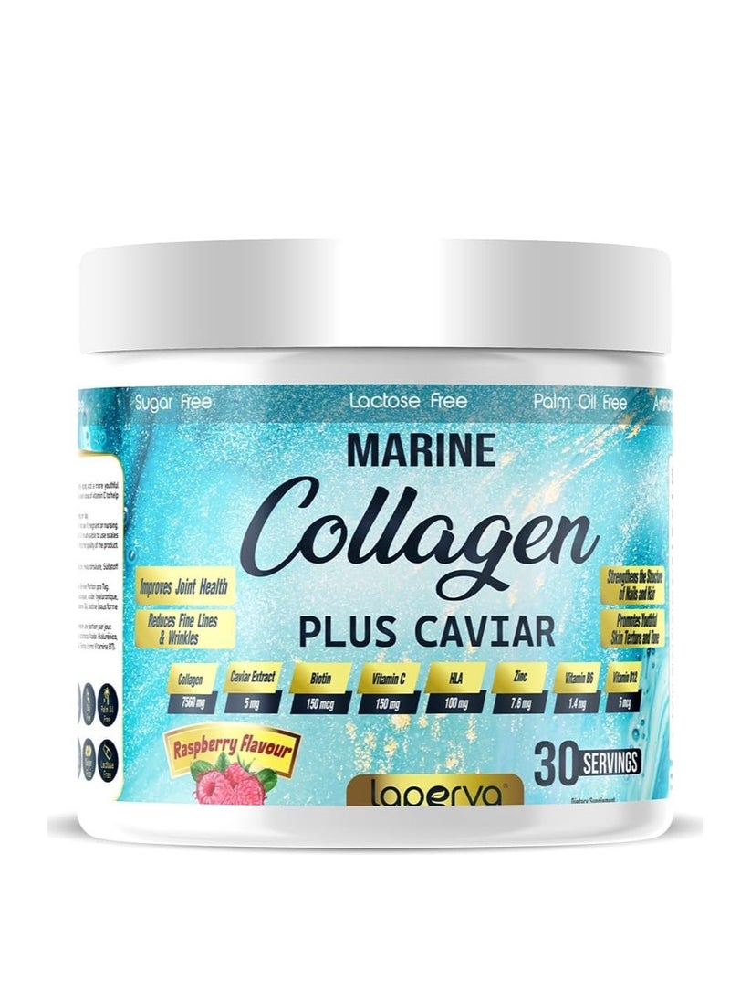 Marine Collagen Powder | Triple Marine Collagen with Caviar - No Fishy smell or Taste, Eliminate Appearance of Wrinkles & Aging, Maintains Freshness of Skin (Raspberry, 270 Gm)