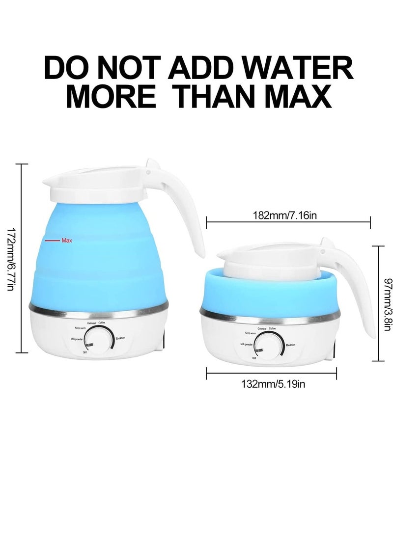 600ml Portable Folding Electric Kettle, Food Grade Silicone Kettle with Separable Power Cord, Mini Collapsible Water Container for Home Kitchen Outdoor (Blue)