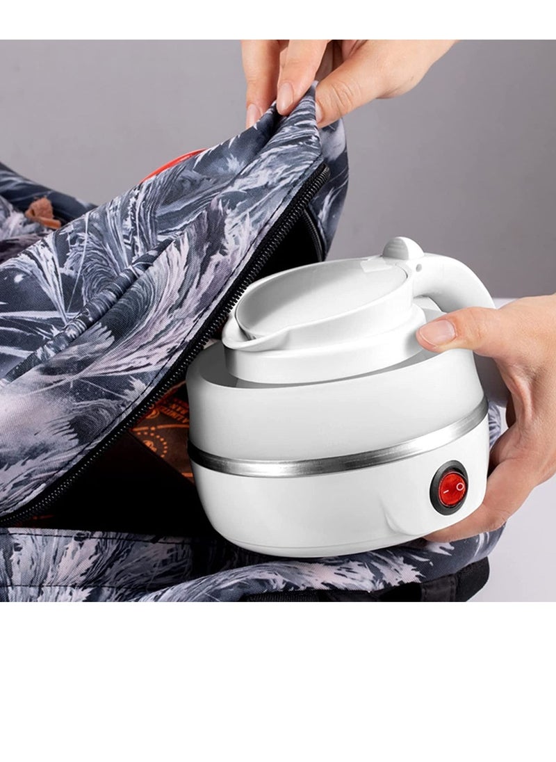 600ml Portable Folding Electric Kettle, Food Grade Silicone Kettle with Separable Power Cord, Mini Collapsible Water Container for Home Kitchen Outdoor (White)