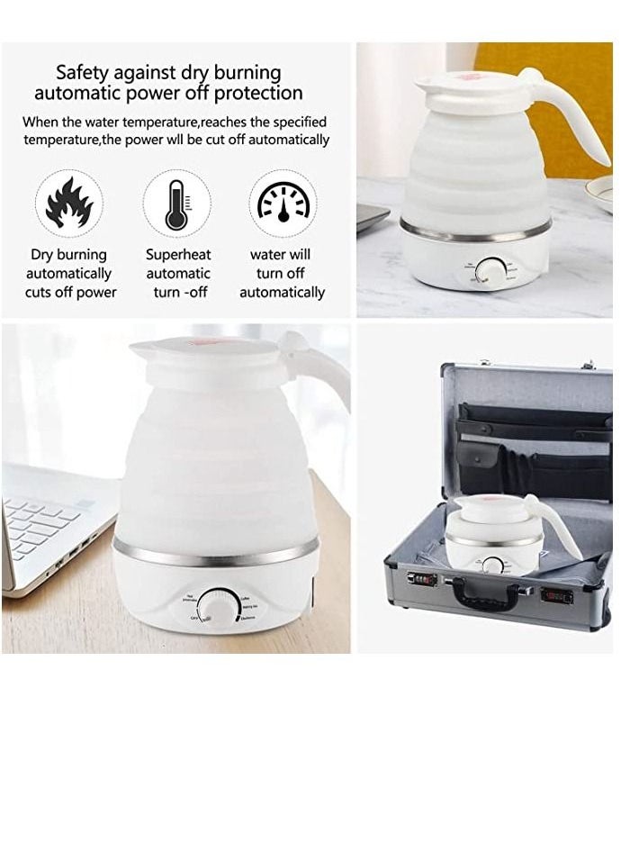 600ml Portable Folding Electric Kettle, Food Grade Silicone Kettle with Separable Power Cord, Mini Collapsible Water Container for Home Kitchen Outdoor (White)