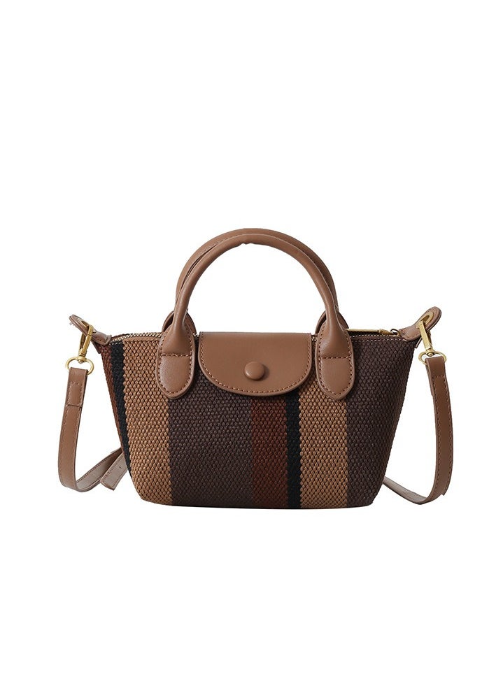 Mini Small Size Plaid Luxury Canvas and Leather Women's Top Handle Handbag Mini Fashion Contrast Color Travel Daily Satchel