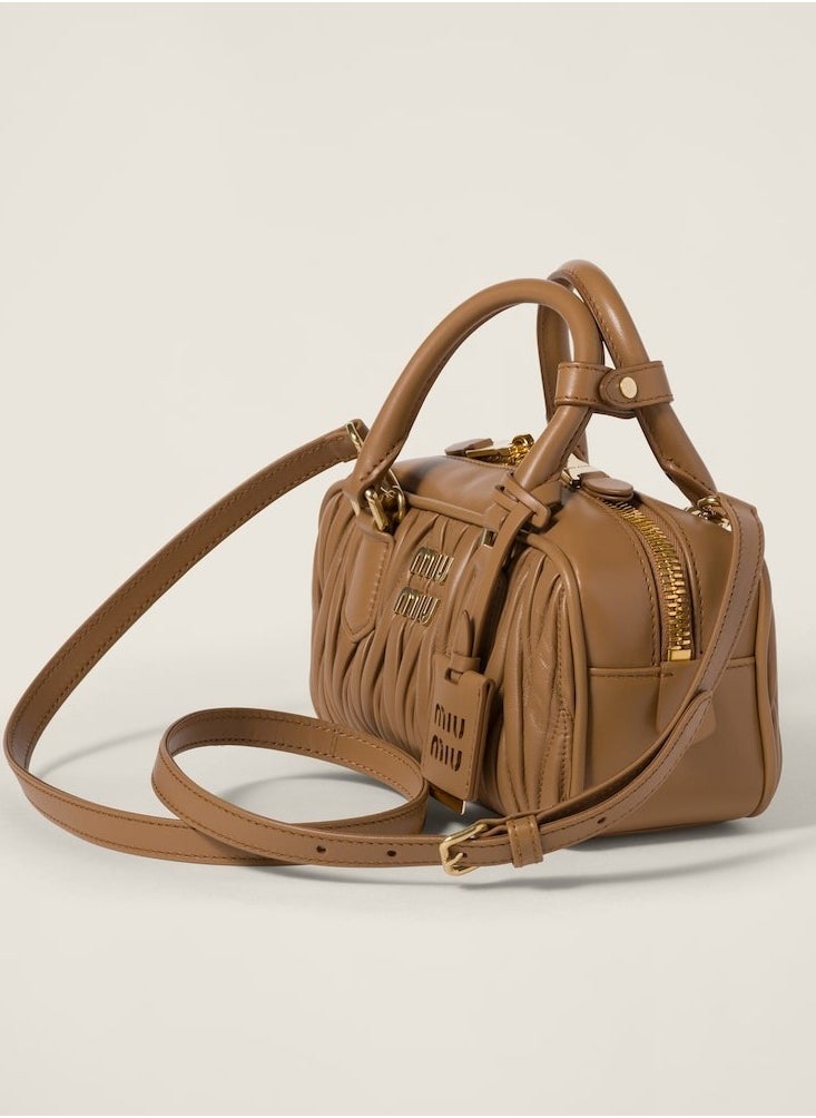 Miu arcadie matelass é soft leather handbag with adjustable diagonal hanging (caramel color)