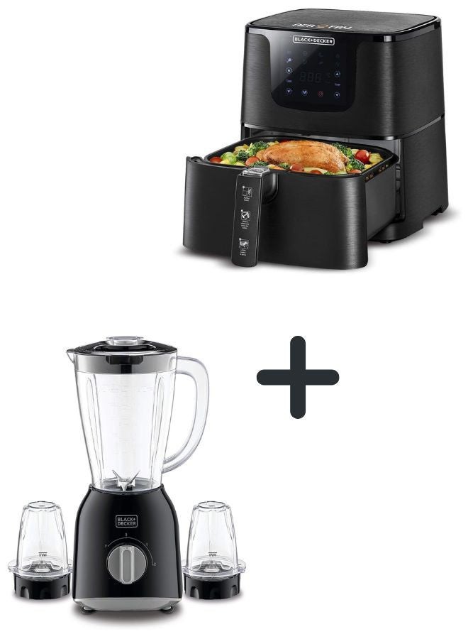 4.3L Air Fryer with 1700W Power, Touch Control, 10 Cooking Presets + 1.5L Blender with 400W Motor, Stainless Steel Grinder Mills for Spices and Coffee 6 L 1700 W AF700-B5+BX365-B5 Black